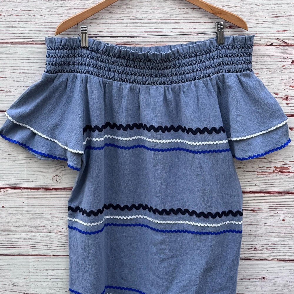 NWT Mud Pie Finnegan Ric Rac Dress in Stonewash Blue Sz L - Picture 10 of 16